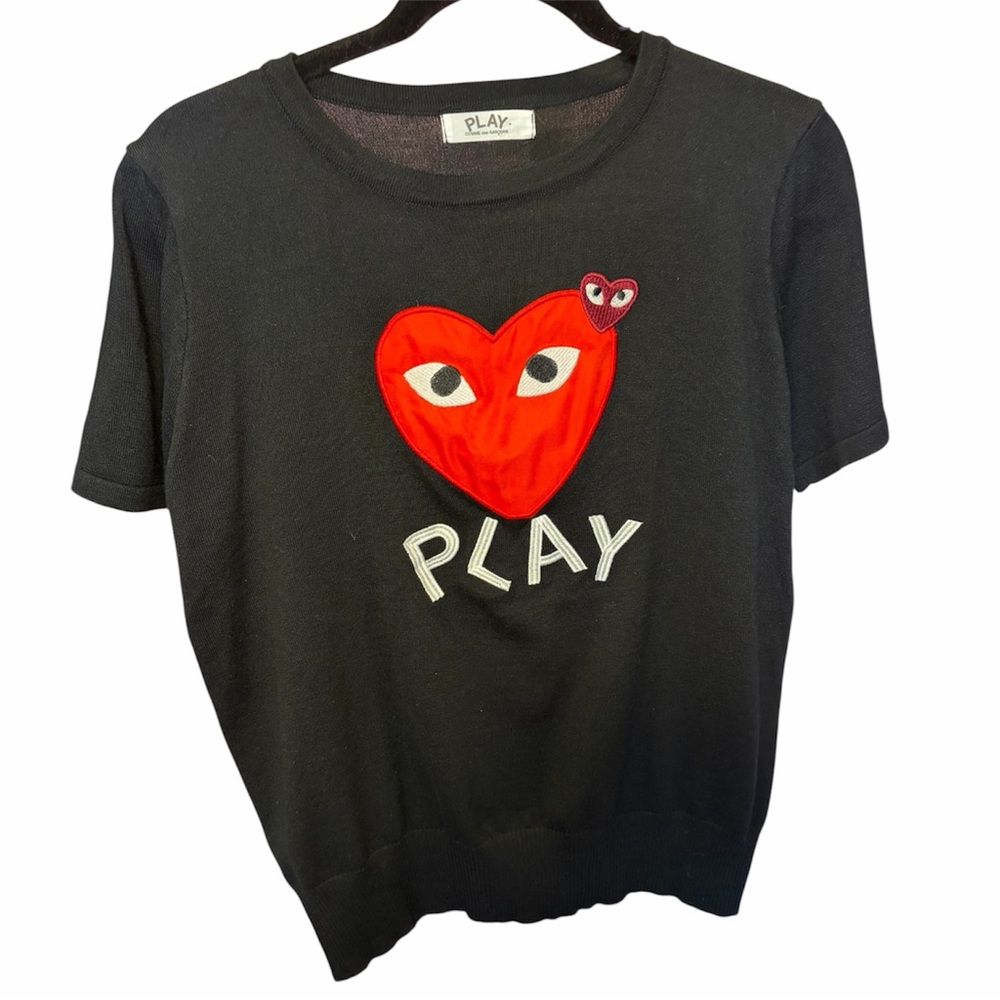 Comme des Garcons Black Tee with Red Heart and Play Motif